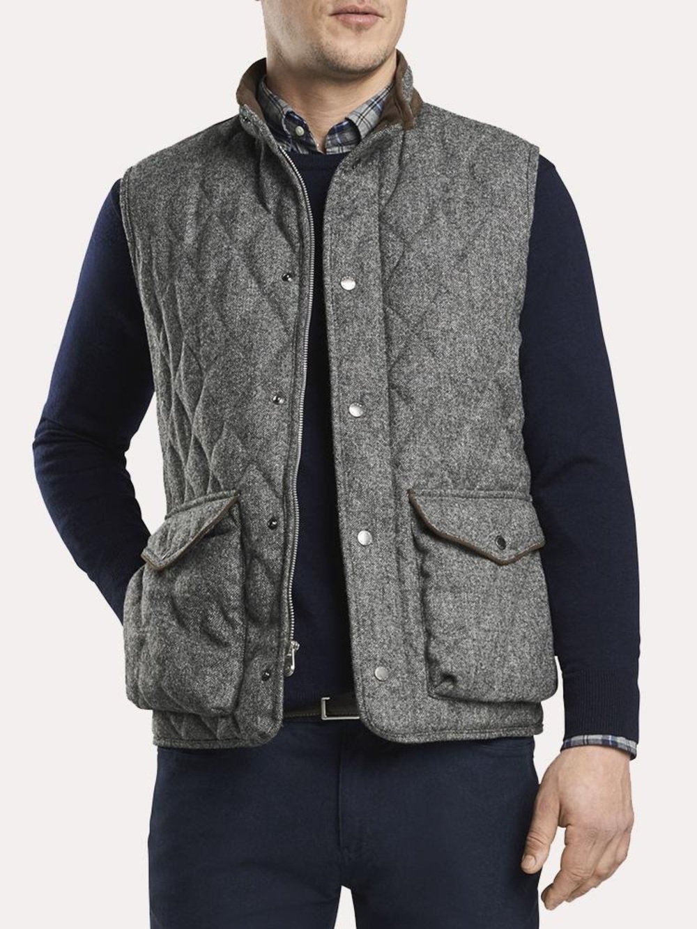 Peter Millar Delta Donegal Tweed Shetland Wool Gray Quilted Vest